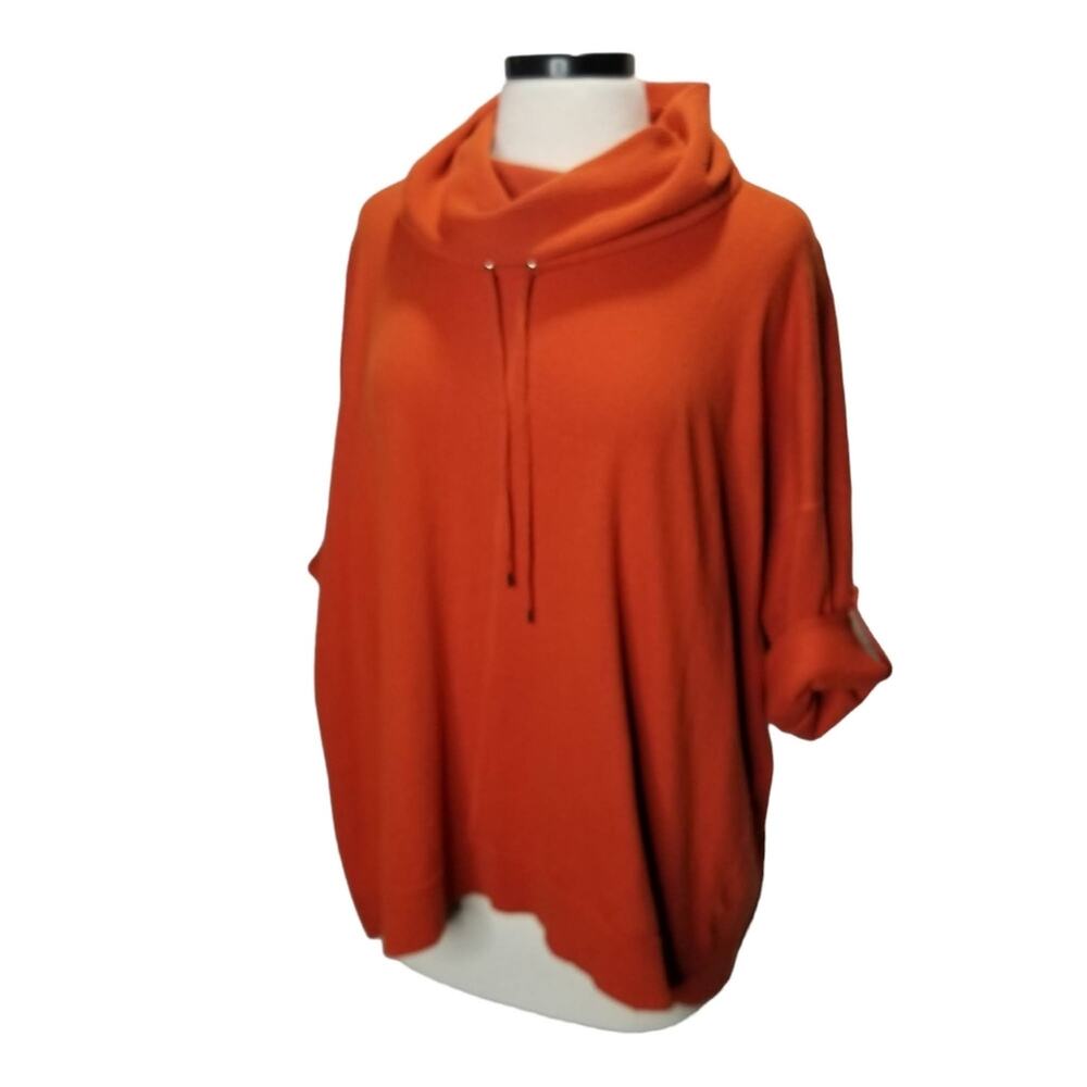Jones New York Sport Sweater Large Orange Cowl Neck 3/4 Sleeve Knit top